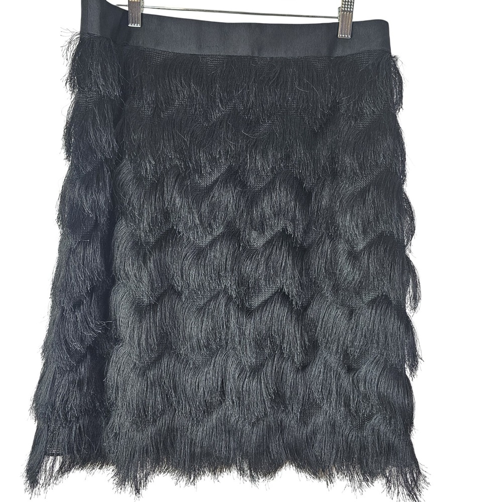 J McLaughlin Skirt Women's Size 12 Textured Fringe Pencil Shag Black Party
